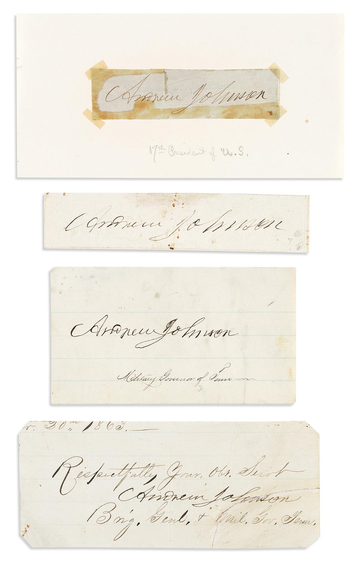 (PRESIDENTS--19TH CENTURY.) Group of 17 clipped Signatures, two as President, each on a slip of paper.